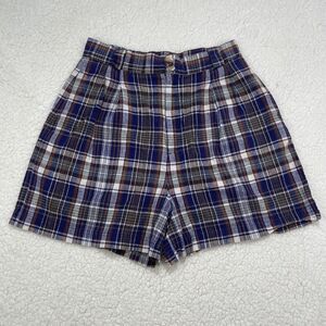 Vintage Womens Size 9/10 Plaid Shorts Linen Blend Pleated High Waisted 90s Mom